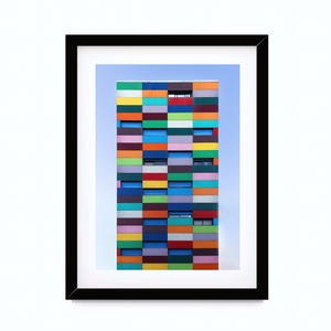 Foto Edificio de Colores, Cuadro Arquitectura Geométrica, Lámina Arcoíris Abstracta, Decoración Pared Moderna, Descarga digital imprimible