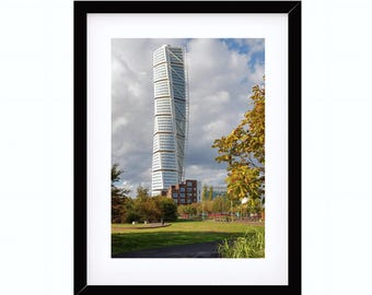 Photographie du Turning Torso Malmö, architecture scandinave moderne, art mural numérique à imprimer, photographie de Malmö