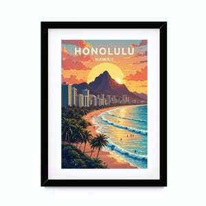 Arte mural imprimible, Impresión de arte digital, Póster de Honolulu, Arte de pared de Honolulu, Cartel de viaje Honolulu, Regalo Honolulu
