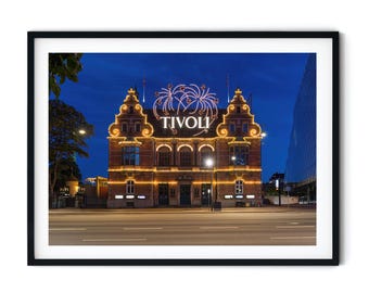 Photographie des jardins de Tivoli à Copenhague, emblème du Danemark, art mural numérique à imprimer, photographie de Copenhague
