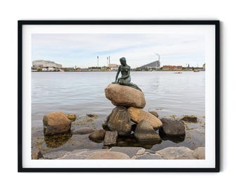 Photo de la Petite Sirène à Copenhague, statue murale du Danemark, sculpture scandinave emblématique, décoration de voyage, téléchargement numérique imprimable