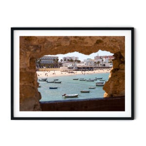 Fotografía de Playa en Cádiz, Costa Mediterránea con Barcas, Arte de Pared Descarga digital imprimible, Fotografía de Cádiz