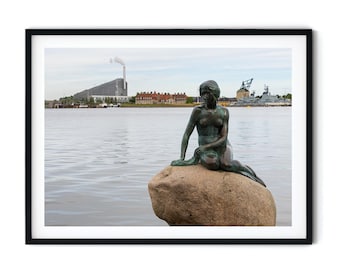 Photo de la Petite Sirène à Copenhague, statue murale du Danemark, sculpture scandinave emblématique, décoration de voyage, téléchargement numérique imprimable