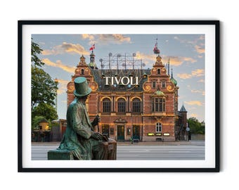 Photographie des jardins de Tivoli à Copenhague, emblème du Danemark, art mural numérique à imprimer, photographie de Copenhague