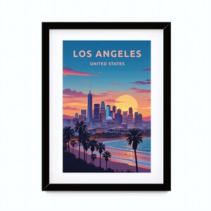 Arte mural imprimible, Impresión de arte digital, Póster de Los Angeles, Arte de pared de Los Angeles, Cartel de viaje de Los Angeles