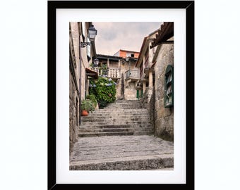 Escaliers en pierre à Combarro, village galicien traditionnel, photographie architecturale. Téléchargement numérique imprimable, photographie de Combarro