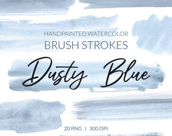 Watercolor Dusty Blue brush strokes clipart | 20 transparent png, digital download