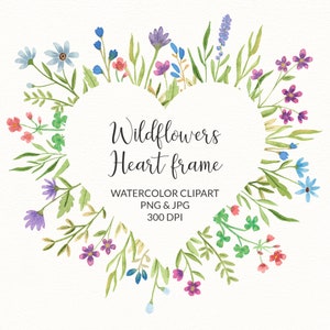 Coeur floral cadre PNG Couronne fleur des champs clipart arrangement, Amour Saint Valentin PNG, téléchargement instantané