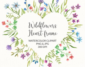 Cornice a forma di cuore floreale PNG, composizione di clipart di ghirlanda di fiori selvatici, amore per San Valentino PNG, download immediato