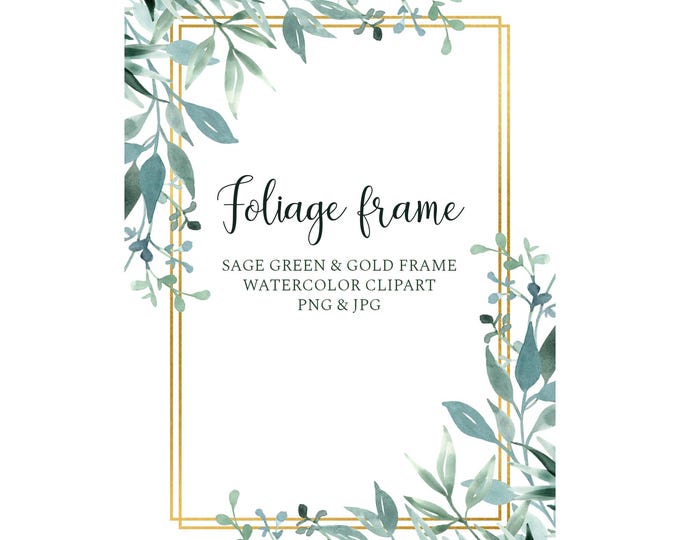 Eucalyptus and Gold Frame Clipart, Green Leaves Garland PNG, Greenery ...