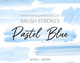 Watercolor Pastel Blue brush strokes clipart | 20 transparent png, digital download