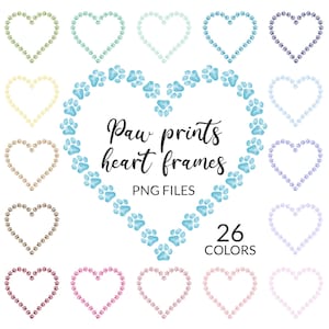26 cadre coeur empreinte de patte png, Chat & Chien patte en coeur, empreintes de patte à l’aquarelle, pour maman de chien et chat clipart