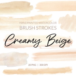 Clipart traits de peinture beige PNG texture arrière-plan crème, marque de peinture neutre à l’aquarelle, téléchargement instantané