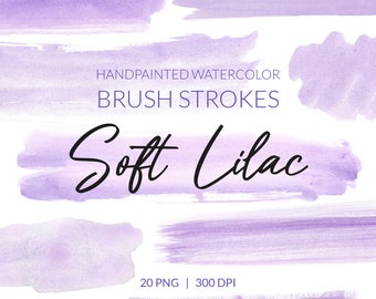 Watercolor Lilac, Lavender brush strokes clipart | 20 transparent png, digital download