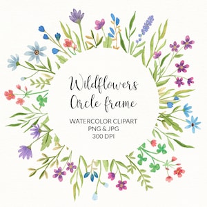 Cadre cercle floral PNG Cadre fleur des champs clipart bordure de couronne florale, téléchargement instantané