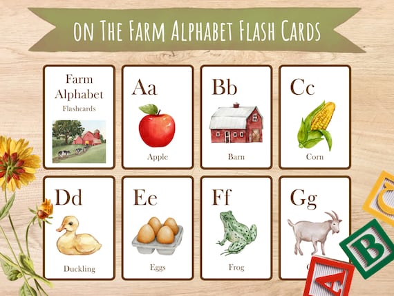 Farm Alphabet Flash Cards, Montessori Learning (Digital Download)