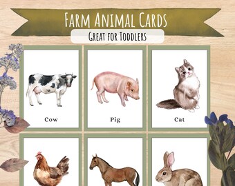 Large Farm Animal Flash Cards, Toddler Learning (Digital Download)