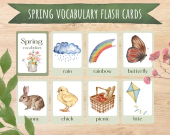 Spring Themed Flash Cards, Seasonal Vocabulary, Homeschool Printable's, Preschool Visual Cards, Toddler Learning