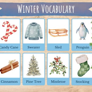 Winter Themed Flashcards, Christmas Vocabulary, Preschool, Kindergarten ...