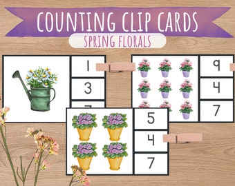 Floral Counting Clip Cards, Montessori Spring Activity (Digital Download)