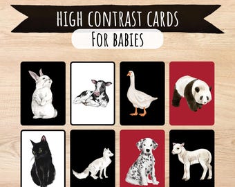 High Contrast Animal Flash Cards, Tummy Time Activity (Digital Download)