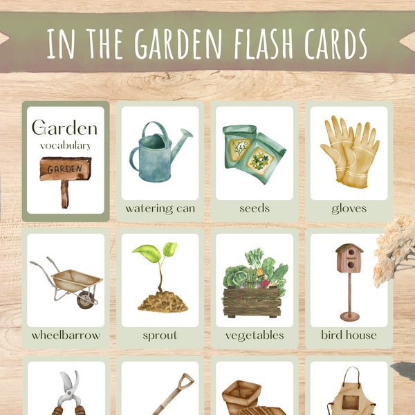 Spring Garden Themed Flash Cards, In The Garden, Montessori Cards, Toddler Flash Cards, Homeschool, Garden Unit Study