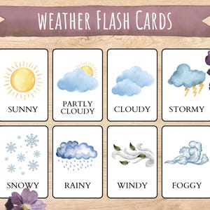 Flashcards de clima, Aprenda o clima, Crianças pequenas e pré-escolares, Material Montessori, Atividade de aprendizagem para impressão, Educação domiciliar