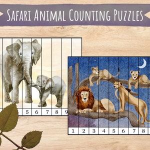 Safari Animal Counting Puzzles, Preschool Digital Download, Montessori Activity, 1 to 10, Toddler Learning Game, Busy Binder