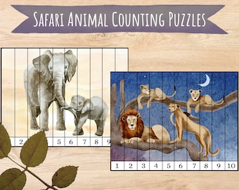 Safari Animal Counting Puzzles, Montessori Toddler Learning (Digital Download)