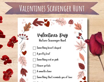 Nature valentines scavenger hunt printable, hearts in nature, homeschool Valentine’s Day, outdoor learning