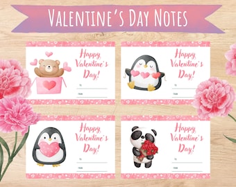 Kids Valentine's Day Cards, Bear & Penguin Notes (PDF)