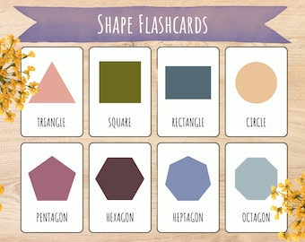 Shape Flashcards, Geometric Shapes, Preschool Printables, Homeschool Learning Materials, Montessori Activities, Digital Download