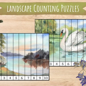 Landscape Counting Puzzles, Preschool Digital Download, Montessori Activity, 1 to 10, Toddler Learning Game