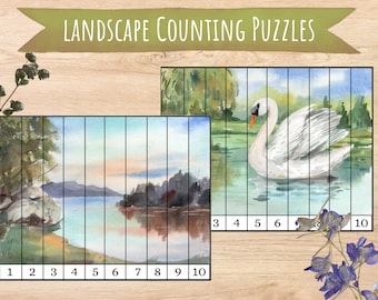 Landscape Counting Puzzles, Preschool Digital Download, Montessori Activity, 1 to 10, Toddler Learning Game