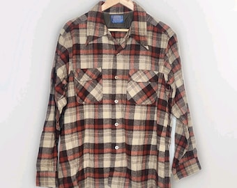 Vtg 60s 70s Pendleton Wool Board Shirt Loop Button Brown Plaid Size XL