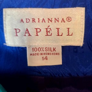 VTG Adrianna Papell Veste Blazer Femme Bleu Vert Bordure 100 % Soie 14 Retro Chic image 5