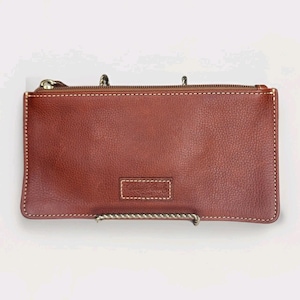 Vintage Dooney & Bourke Leather Tan Slim Zipper Pouch Bag Wallet ID Holder