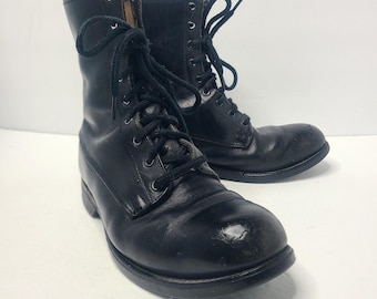 Vintage Addison Shoe Company 1988 Military Men's Combat Boots 8 W Black Leather