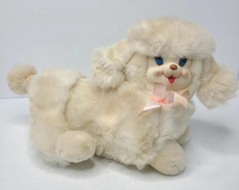 VTG Dan Dee Puppy Surprise des années 80 en caoutchouc vinyle visage fourrure blanche chien en peluche SANS CHIOTS