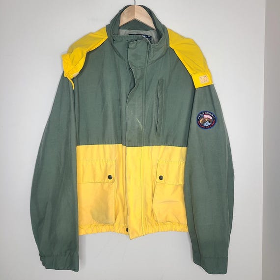 90’s POLO SPORT ドリズラーJKT Vtg Polo Sport Jacket Mens M Yellow RL67 Windbreaker Hooded