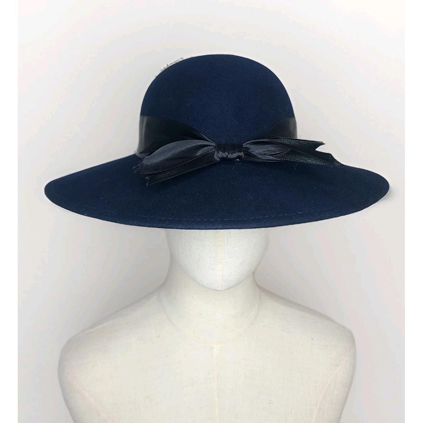Vintage Navy Blue Doeskin Felt Wool Hat Veil Accent Geo W Bollman Mid Century Bollman Doeskin - Etsy main image 2