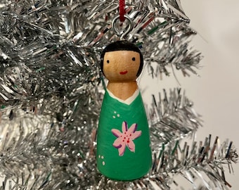 Green Kokeshi Doll Ornament