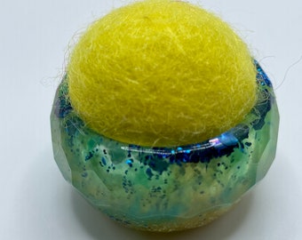 Yellow Wool and Resin Pincushion