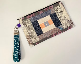 Grey Patchwork Zipper Pouch