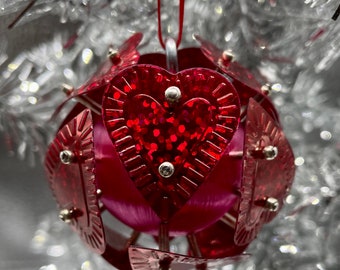 Red Heart Sequin Christmas Ornament