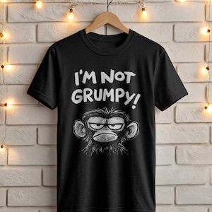 Grumpy Monkey grappige retro vintage T-shirt - ik ben niet chagrijnig, uniseks katoenen T-shirt-chagrijnig aap T-shirt-vintage aap T-shirt-aap minnaar cadeau