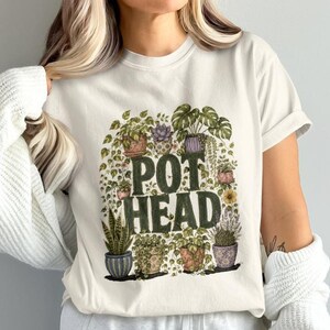 Pot Head Shirt, Funny Plant Lover Tee - Retro Botanical Graphic, Unisex Cotton Crewneck