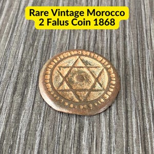 Rare Vintage Morocco 2 Falus Coin – 1285 AH / 1868 AD – Collectible Antique North African Currency, Historic Copper Coin