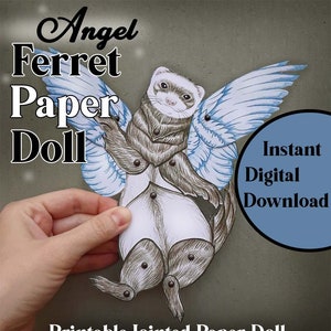 FERRET ANGEL Paper Doll-Instant Digital Download-Articulated Paper Doll-Jointed-Sable-Printable-Fantasy Crafts-Moveable Ferret Art Print