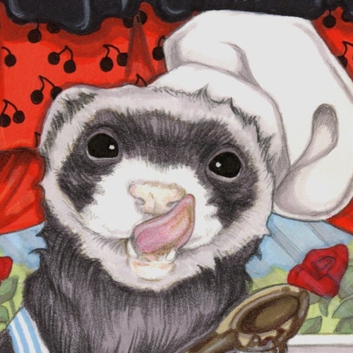 Kitchen Art Print Chef Ferret Food Art Baking Cake Decor - Etsy